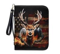 ZIATUBLES Custodia per bibbia in finta pelle con cinghia, borsa per la Bibbia da donna, borsa cristiana per proteggere le scritture, L-2XL, Alce fuoco bandiera americana, L