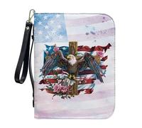 ZIATUBLES Custodia per bibbia in finta pelle con tracolla, porta bibbia per chiesa e studio, L-2XL, Bandiera americana Aquila Rose Cross, L
