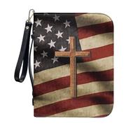 ZIATUBLES Custodia per bibbia in pelle PU con cinghia, borsa per libri da chiesa, organizer per libri per preghiera, L-2XL, Croce Bandiera Americana Grunge, XXL