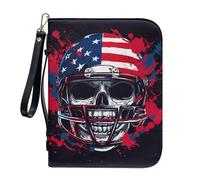 ZIATUBLES Custodia per bibbia in pelle PU con cinghia, borsa per libri da chiesa, organizer per libri per preghiera, L-2XL, Splatter Bandiera Americana Cranio, XXL