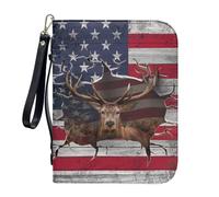 ZIATUBLES Custodia per bibbia in pelle PU con cinghia, borsa per libri da chiesa, organizer per libri per preghiera, L-2XL, Grugne 3d Alce Cervo Bandiera Americana, L