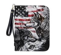 ZIATUBLES Custodia per bibbia in pelle PU con cinghia, borsa per libri da chiesa, organizer per libri per preghiera, L-2XL, Lupo Bandiera Americana Vintage, L