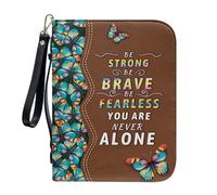 ZIATUBLES Custodia per bibbia in pelle PU con tracolla per il trasporto, porta bibbia per chiesa e studio, L-2XL, Farfalla Gradiente Forte Coraggioso Senza Paura, L