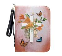ZIATUBLES Custodia per bibbia in pelle PU con tracolla per il trasporto, porta bibbia per chiesa e studio, L-2XL, Giglio Floreale, XL