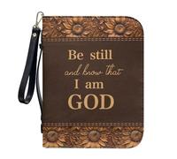 ZIATUBLES Custodia per bibbia in pelle PU con tracolla per il trasporto, porta bibbia per chiesa e studio, L-2XL, Girasole marrone I Am Dio, L