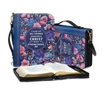ZIATUBLES Custodia per bibbia in pelle PU con tracolla retrò floreale stampa Bibbia Versi Bibbia Custodia per il trasporto per Bibbia cristiana leggera borsa protettiva organizer per libri per