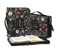 ZIATUBLES Custodia per bibbia in pelle PU con tracolla retrò floreale stampa Bibbia Versi Bibbia Custodia da trasporto per donne uomini Borsa protettiva per libri organizer per libri per preghiera