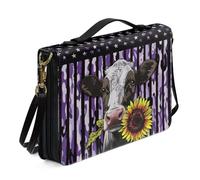 ZIATUBLES Custodia per bibbia in pelle PU per donne e uomini, borsa per la Bibbia con stampa di girasole, mucca, custodia per il trasporto con tracolla, borsa protettiva per preghiera e studio