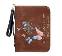 ZIATUBLES Custodia per bibbia in pelle PU per preghiera cristiana borsa con tracolla e tasche con cerniera porta libri, L-2XL, Croce Farfalla Bibbia Verso, L