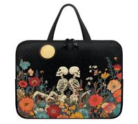 ZIATUBLES Custodia per computer portatile con stampa floreale retrò con scheletro umano con maniglia, custodia per computer da viaggio, compatibile con notebook da 10 a 17 pollici, borsa da trasporto