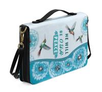 ZIATUBLES Custodia per il trasporto della Bibbia in ecopelle con stampa blu con dente di leone e colibrì grande capacità, organizer per bibbia per preghiera cristiana, borsa protettiva per libri con
