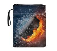 ZIATUBLES Custodia per libri con stampa hockey su ghiaccio per copertina rigida con fiamme d'acqua, custodia per libri per gli amanti dei libri, scuola, biblioteca, ufficio, viaggi