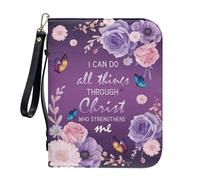 ZIATUBLES Custodia per libri in finta pelle per la preghiera cristiana, L-2XL, Farfalla floreale viola, L