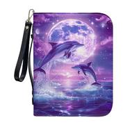 ZIATUBLES Custodia per libri in finta pelle per la preghiera cristiana, L-2XL, Luna delfino viola del mare, XL