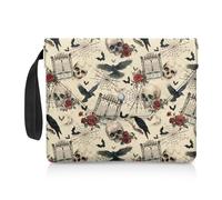 ZIATUBLES Custodia per libri per gli amanti dei libri Rose Raven Skull Spider Web Print Large Capacity Books Organizer Holder Books Storage Pouch Button Fly Carry Case
