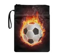 ZIATUBLES Custodia per libro con stampa di fiamme di calcio per libri con copertina morbida, copertine rigide, copertina per libri con cerniera, custodia per tablet, bibbia, insegnante, studenti,