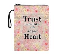 ZIATUBLES Custodia per libro con stampa di fiori e farfalle per libri con copertina morbida, copertine rigide con copertina in brossura Trust in The Lord, con cerniera, custodia per libri, tablet,