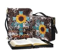 ZIATUBLES Custodia protettiva per bibbia con stampa leopardata e girasole, in pelle PU, con tracolla, per la Bibbia cristiana, organizer per libri, per preghiera e studio all'aperto, 2XL