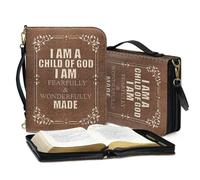 ZIATUBLES Custodia protettiva per bibbia in ecopelle con tracolla Bambino di Dio stampa marrone Bibbia Custodia per il trasporto della Bibbia cristiana Borsa protettiva organizer per libri per
