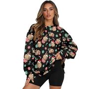 ZIATUBLES Felpa oversize da donna girocollo pullover camicie a maniche lunghe comodo maglione con tasca abiti autunno inverno, Natale Candy Capibara, XL