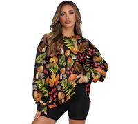 ZIATUBLES Felpa oversize da donna girocollo pullover top con tasca comoda maglione attivo autunno inverno abiti alla moda, Foglia d'acero ai funghi, L