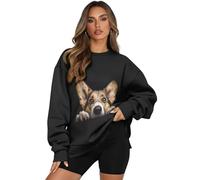 ZIATUBLES Felpa oversize da donna girocollo pullover top con tasca comoda maglione attivo autunno inverno abiti alla moda, Cane Border Collie nero, 3XL