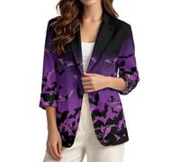ZIATUBLES Giacca blazer da donna in finto lino, casual, con un bottone, con tasche, cardigan, cappotto per primavera, estate e autunno, Nero Viola Pipistrello, XXL