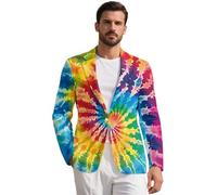 ZIATUBLES Giacca blazer da uomo casual blazer con risvolto dentellato giacche con tasche un bottone sportivo cappotto per lavoro, Tie-dye arcobaleno, 5XL