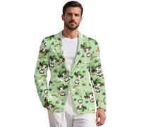 ZIATUBLES Giacca blazer da uomo con tasche con un bottone con risvolto dentellato giacche casual giacca sportiva per banchetti feste, Arcobaleno Mucca Foglia di trifoglio verde, 3XL