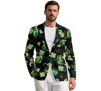ZIATUBLES Giacca blazer da uomo con tasche con un bottone con risvolto dentellato giacche casual giacca sportiva per banchetti feste, Cappello Verde Foglia Trifoglio Arcobaleno, L