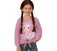 ZIATUBLES Maglietta a maniche lunghe da ragazza, girocollo, base con orlo annodato, per autunno e inverno, casual, abbigliamento sportivo, Stella Axolotl Rosa, 7-8 Anni