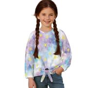 ZIATUBLES Maglietta a maniche lunghe per ragazze girocollo basic top t-shirt casual con orlo legato abbigliamento da gioco autunno inverno top, Stella Blu Viola Tie-Dye, 7-8 Anni