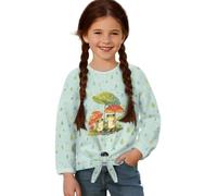 ZIATUBLES Maglietta da ragazza autunno inverno a maniche lunghe top morbido basic top t-shirt girocollo t-shirt con orlo legato, abbigliamento da gioco, 5-12 anni, Fungo Rana Fumetto Verde, 11-12 Anni