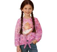 ZIATUBLES Maglietta da ragazza autunno inverno a maniche lunghe top morbido basic top t-shirt girocollo t-shirt con orlo legato, abbigliamento da gioco, 5-12 anni, Capibara Stella Rosa, 7-8 Anni