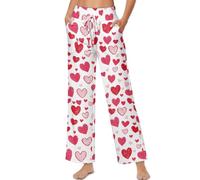 ZIATUBLES Pantaloni da yoga a gamba larga da donna, casual, a vita alta, con tasche, con lacci, taglie S-2XL, A forma di cuore, rosa, XXL