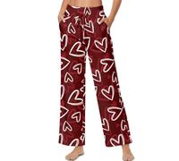 ZIATUBLES Pantaloni da yoga a gamba larga da donna, casual, a vita alta, con tasche, con lacci, taglie S-2XL, A forma di cuore rosso, XXL