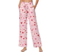 ZIATUBLES Pantaloni da yoga a gamba larga da donna, casual, a vita alta, con tasche, con lacci, taglie S-2XL, A forma di cuore rosa, S
