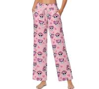 ZIATUBLES Pantaloni da yoga a gamba larga da donna, casual, a vita alta, con tasche, con lacci, taglie S-2XL, Teschio Rosa Cuore Amore, M