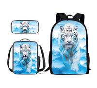 ZIATUBLES Rukcsack - Set di zaini da scuola per studenti, 43 cm, con borsa per il pranzo e portapenne, custodia per libri, Tigre del ghiacciaio, Taglia unica, Set di zaini per la scuola