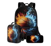 ZIATUBLES Set 3 in 1 zaino per studenti, borsa per il pranzo, astuccio per ragazzi e ragazze elementari, Pallone da basket, Taglia unica, Set di zaini per la scuola