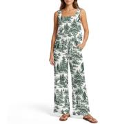 ZIATUBLES Set da donna in due pezzi per l'estate, in finto lino, top senza maniche e pantaloni a gamba larga, S-2XL, Albero verde., XL