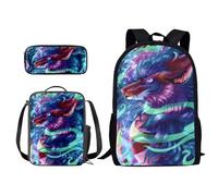 ZIATUBLES Set di 3 zaini, borsa da scuola da 43,2 cm, borsa da viaggio con borsa per il pranzo e astuccio per studenti, zaino per attività all'aperto, Mostro, Taglia unica, Set di zaini per la scuola
