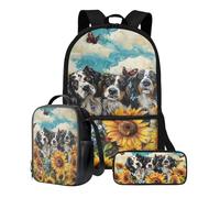 ZIATUBLES Set di 3 zaini per la scuola, borsa per il pranzo, portapenne, borsa da viaggio leggera, borsa per libri per studenti, Girasole del Bovaro del Bernese, Taglia unica, Set di zaini per la