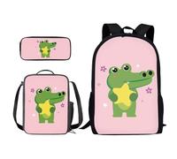 ZIATUBLES Set di zaini per la scuola con borsa per il pranzo e astuccio, borsa da viaggio per computer portatile da 17 pollici, Stella di coccodrillo dei cartoni, Taglia unica, Set di zaini per la
