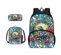 ZIATUBLES Set zaino da 17 pollici 3 in 1 borsa per la scuola, portapranzo, astuccio per il rientro a scuola, set da viaggio borsa per computer portatile zaino, Rana astratta, Set di zaini per la