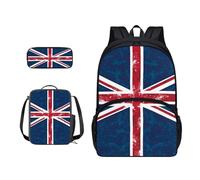ZIATUBLES Set zaino da 17 pollici 3 in 1 borsa per la scuola, portapranzo, astuccio per il rientro a scuola, set da viaggio borsa per computer portatile zaino, Bandiera del Regno Unito mimetica,