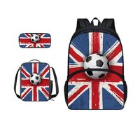 ZIATUBLES Set zaino da 17 pollici 3 in 1 borsa per la scuola, portapranzo, astuccio per il rientro a scuola, set da viaggio borsa per computer portatile zaino, Bandiera del Regno Unito, Set di zaini