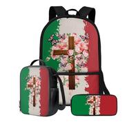ZIATUBLES Set zaino da 43,2 cm per scuola, portapranzo, astuccio per studenti, zaino da viaggio di grande capacità, Bandiera Italia Floreale Croce Far, Taglia unica, Set di zaini per la scuola
