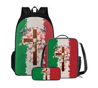 ZIATUBLES Set zaino per ragazzi e ragazze, borsa per la scuola con borsa per il pranzo e astuccio, zaino capiente per attività all'aperto, Retro Bandiera Italia Floreale Croce Farf, Taglia unica,