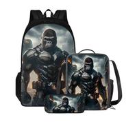 ZIATUBLES Set zaino per ragazzi e ragazze, con borsa per il pranzo e astuccio, zaino per libri universitari, zaino per attività all'aperto, Cavaliere Gorilla Grunge, Taglia unica, Zaini Daypack